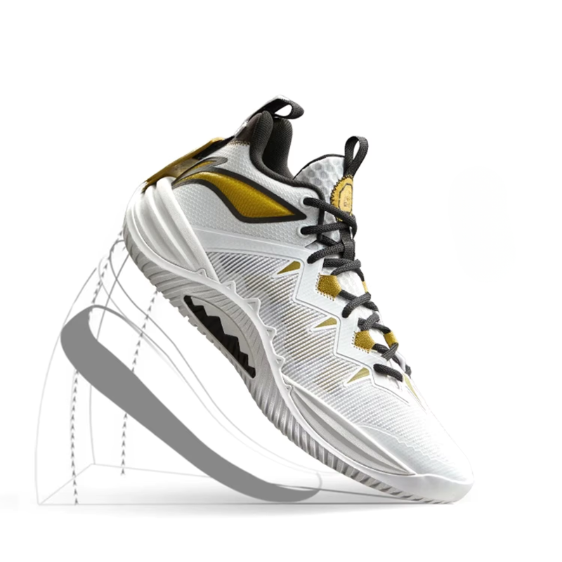White With Gold Details Outdoor Basketball Shoes